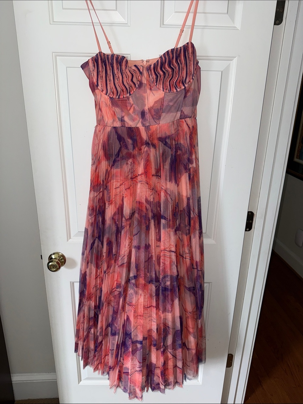 Women’s Coral and Purple Pleated Midi Dress - Hutch
